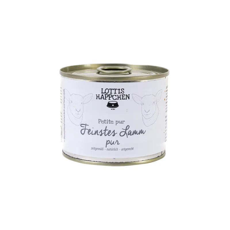Sparpaket 6 x 200 g Lottis Häppchen Petite pur Feinstes Lamm pur Hunde Nassfutter Highlight